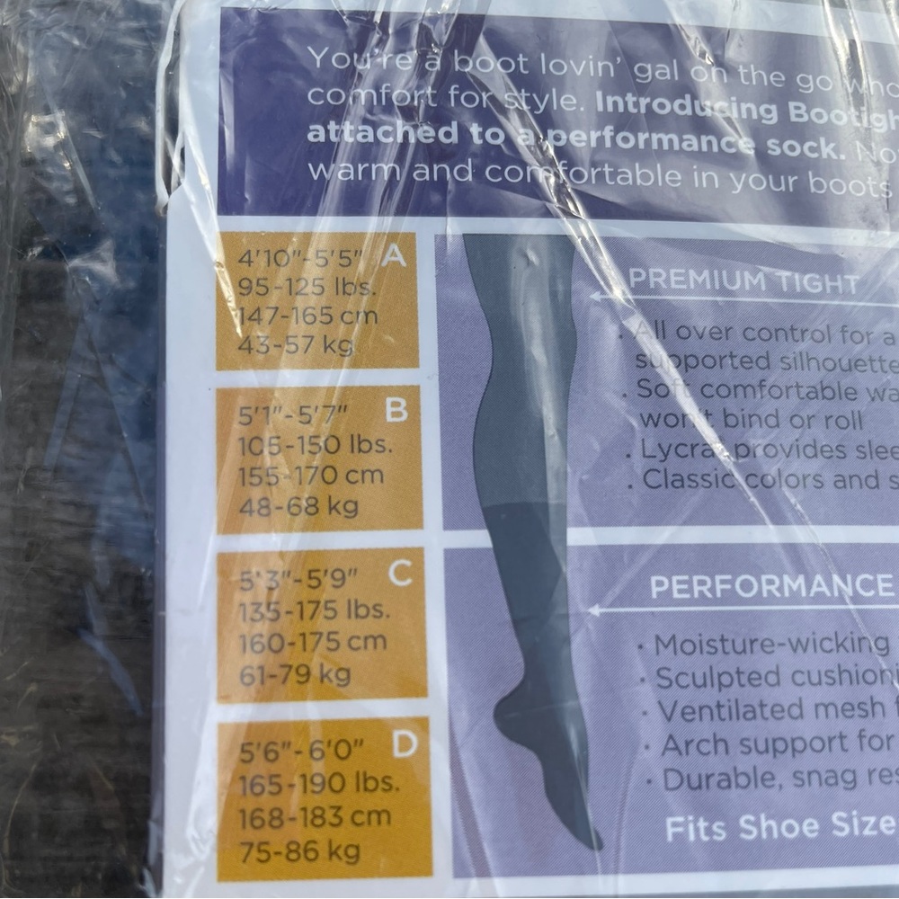 Leg Up Bootights Premium Tights Attached to Performance Socks Black Size B - Picture 2 of 5